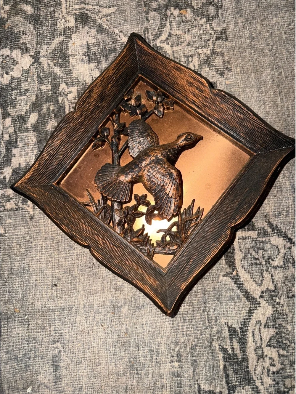 Vintage Copper and Wood Wall Art Plaques with Bird Motif - Set of 2